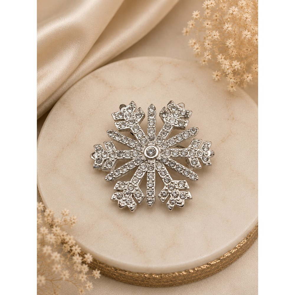 Monet Snowflake Brooch Silver Tone Clear Rhinestone Winter Holiday Pin Signed